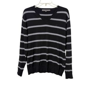 Givenchy Men’s Medium Black Gray Striped V Neck Sweater Knit Designer Preppy